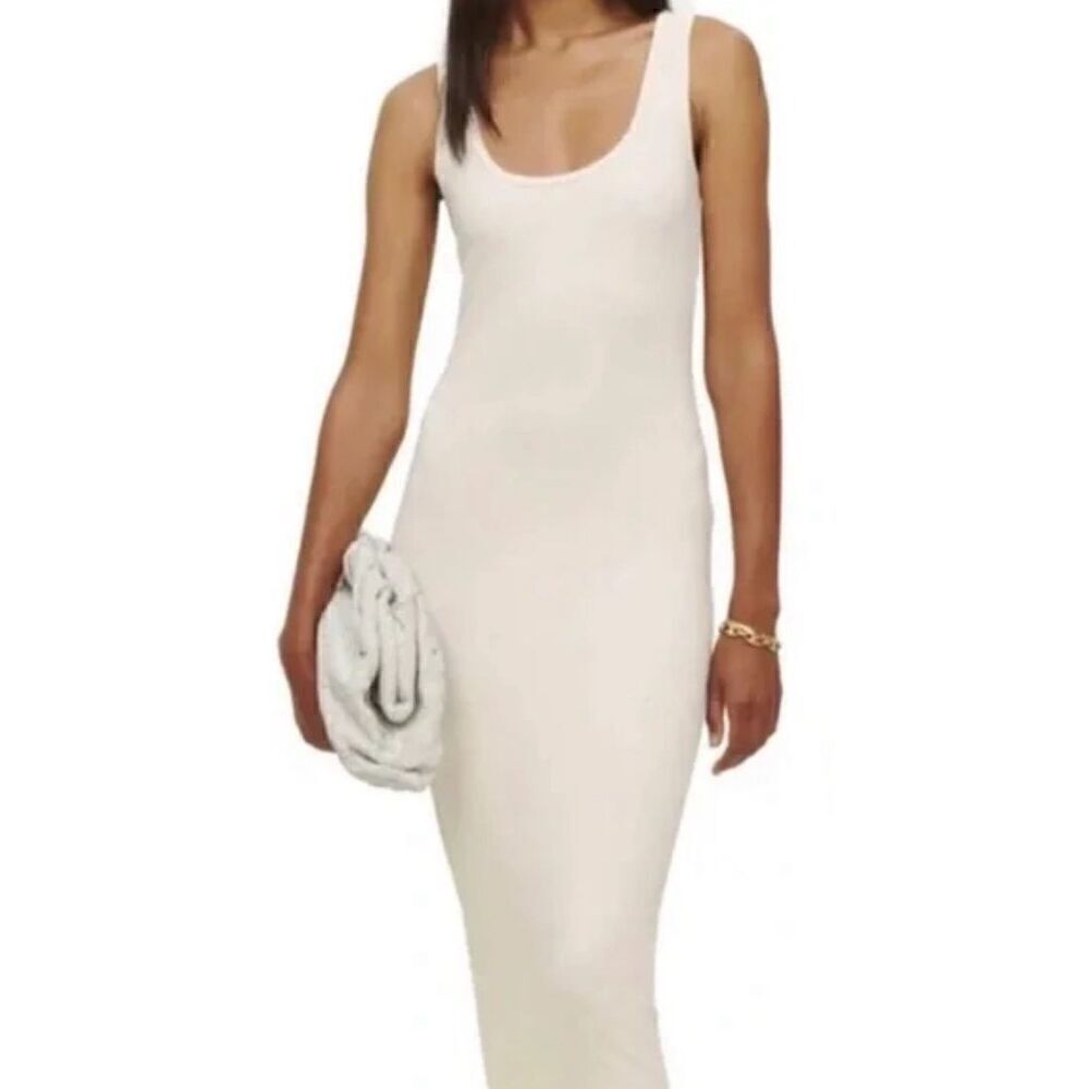 Reformation Nero Open Back Body Con Ivory Knit Midi Dress  Size Large